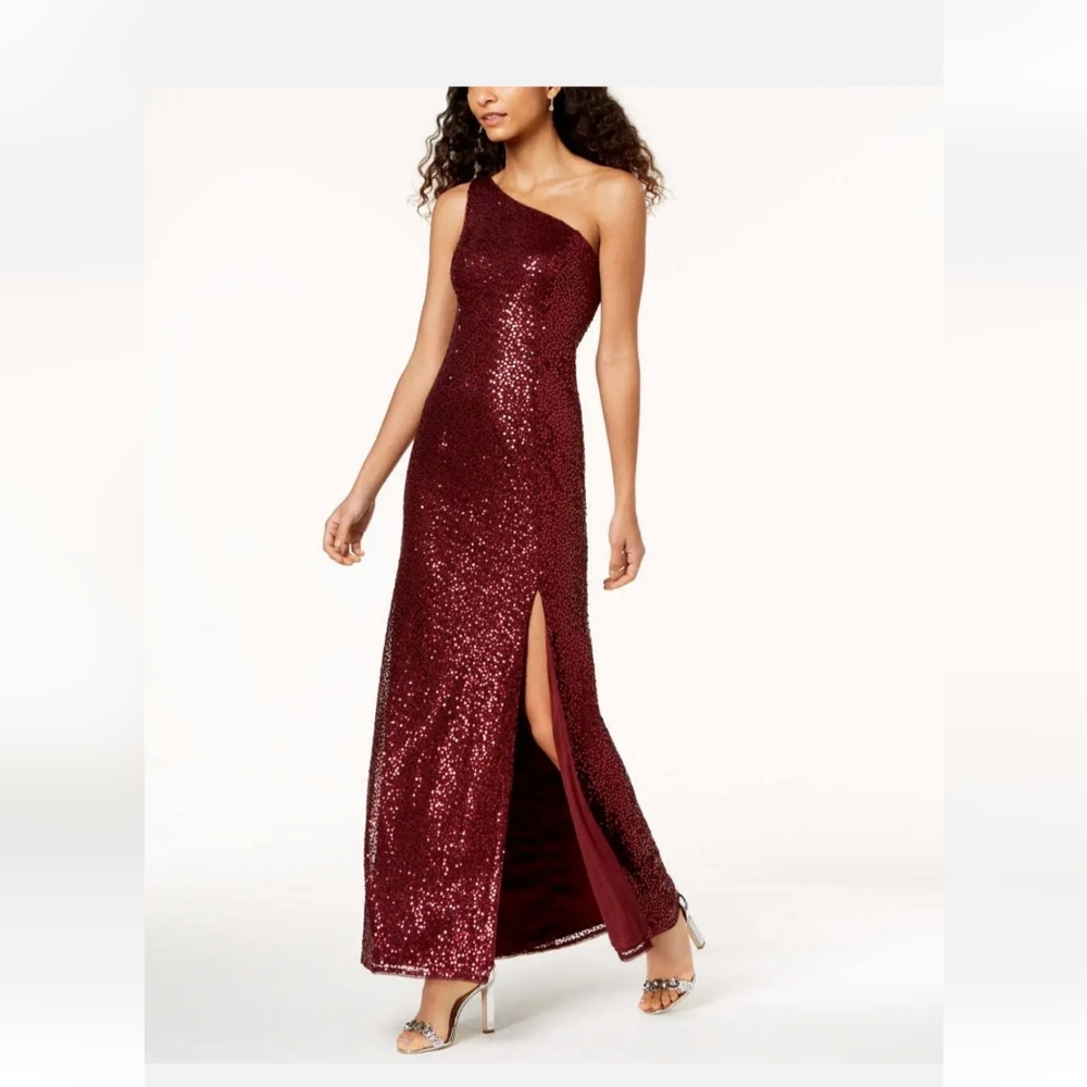 Adrianna Papell burgundy sequin dress